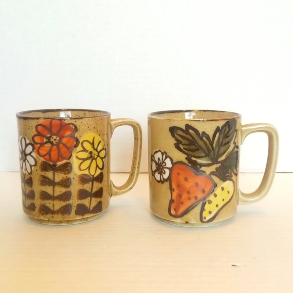 Vintage Mid Century Stoneware Speckled Coffee Mugs Made in Japan - Picture 2 of 8